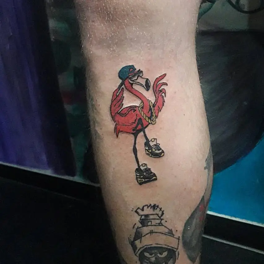 Stylish flamingo tattoo with sneakers