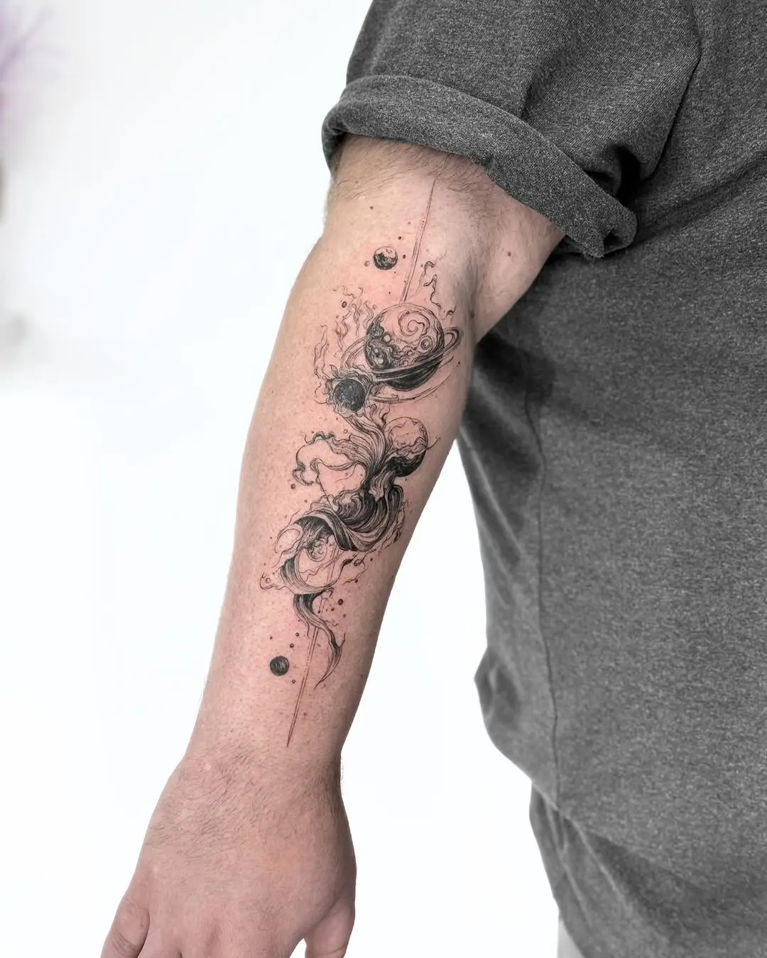 Elegant swirls capture cosmic beauty in ink.