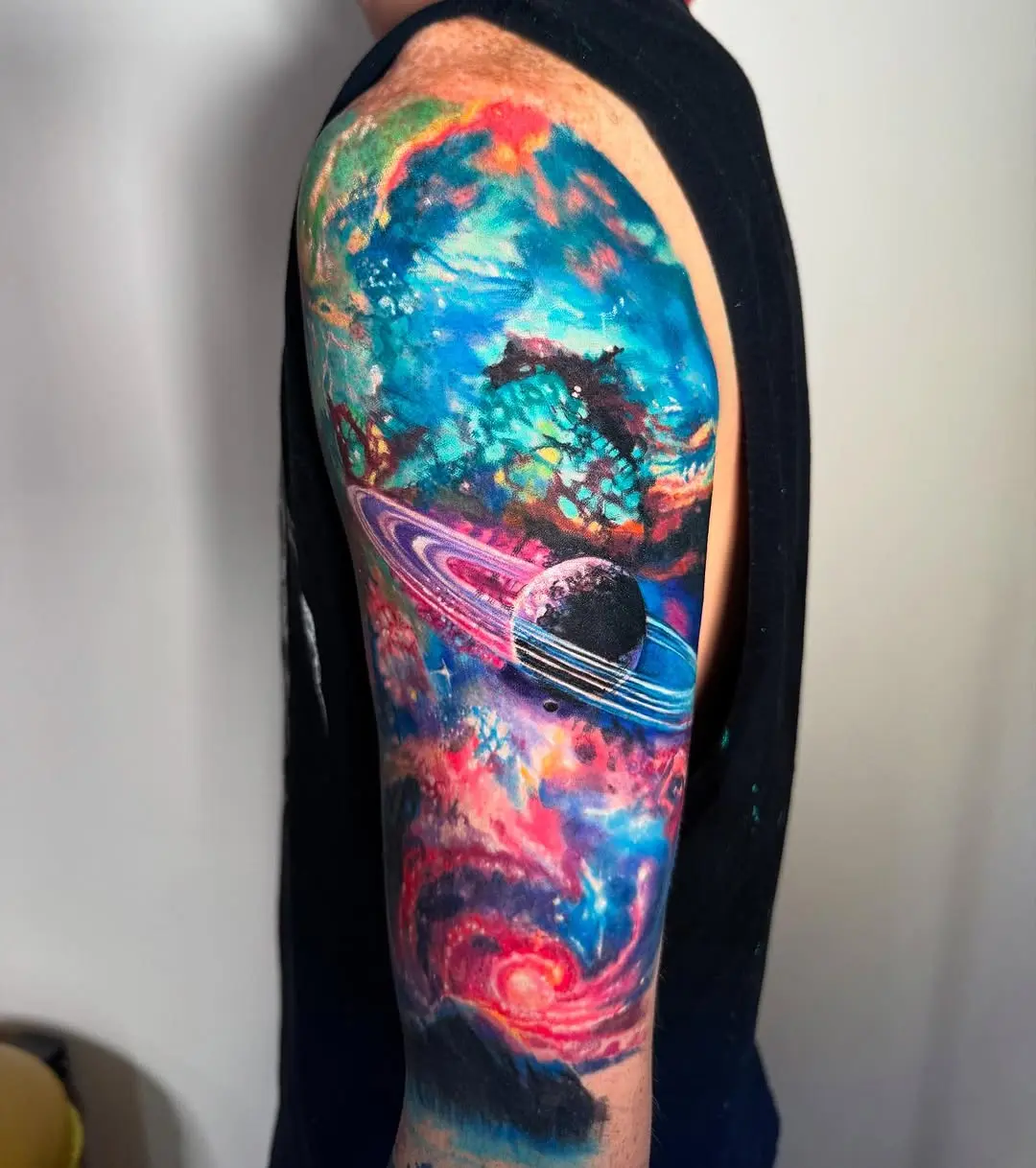 Vibrant Tattoo of Space and Planets