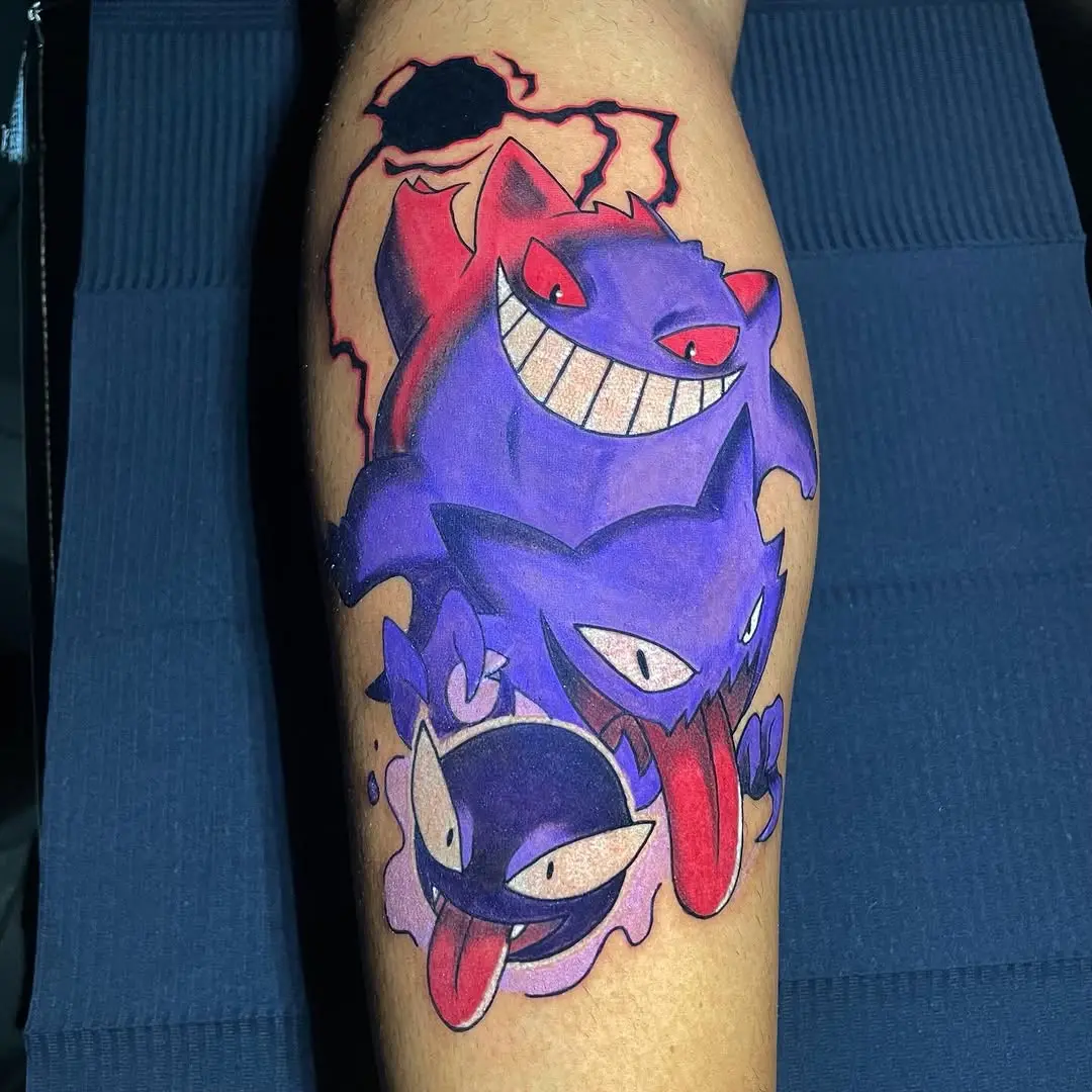Vibrant Ghost Pokémon Tattoo Composition