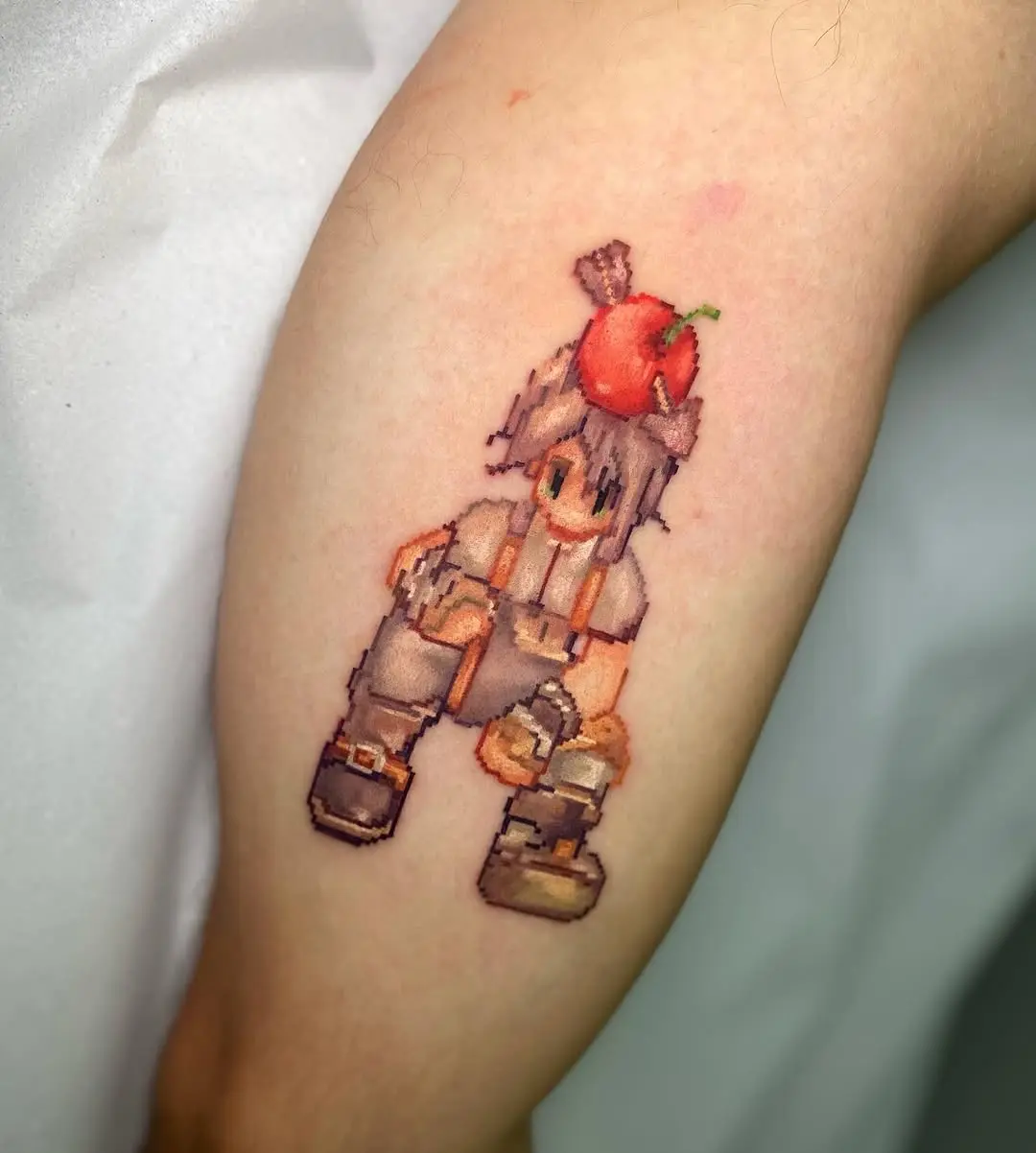 Unique fantasy character tattoo with vibrant colors