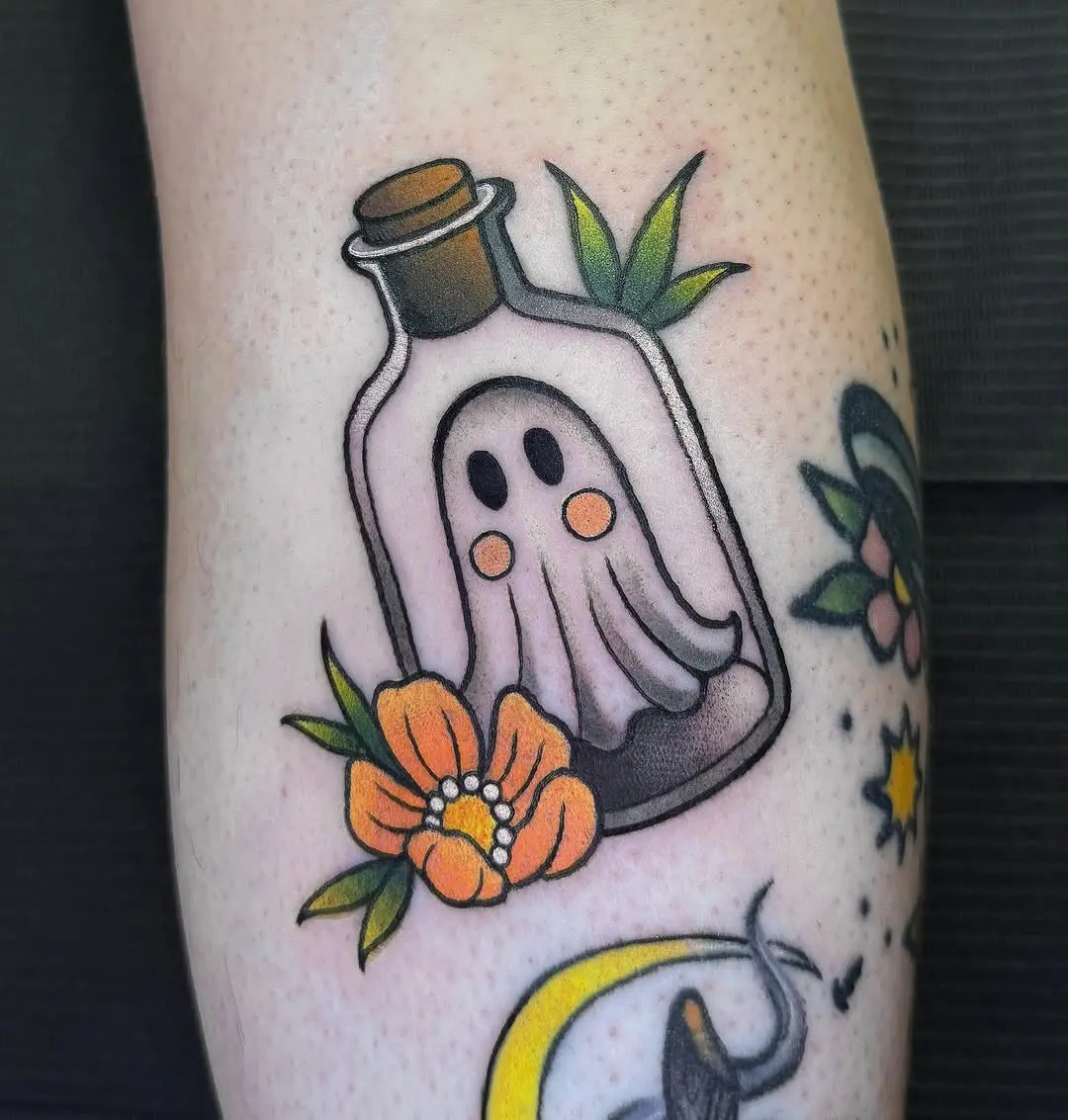 Charming ghost in a whimsical glass bottle.