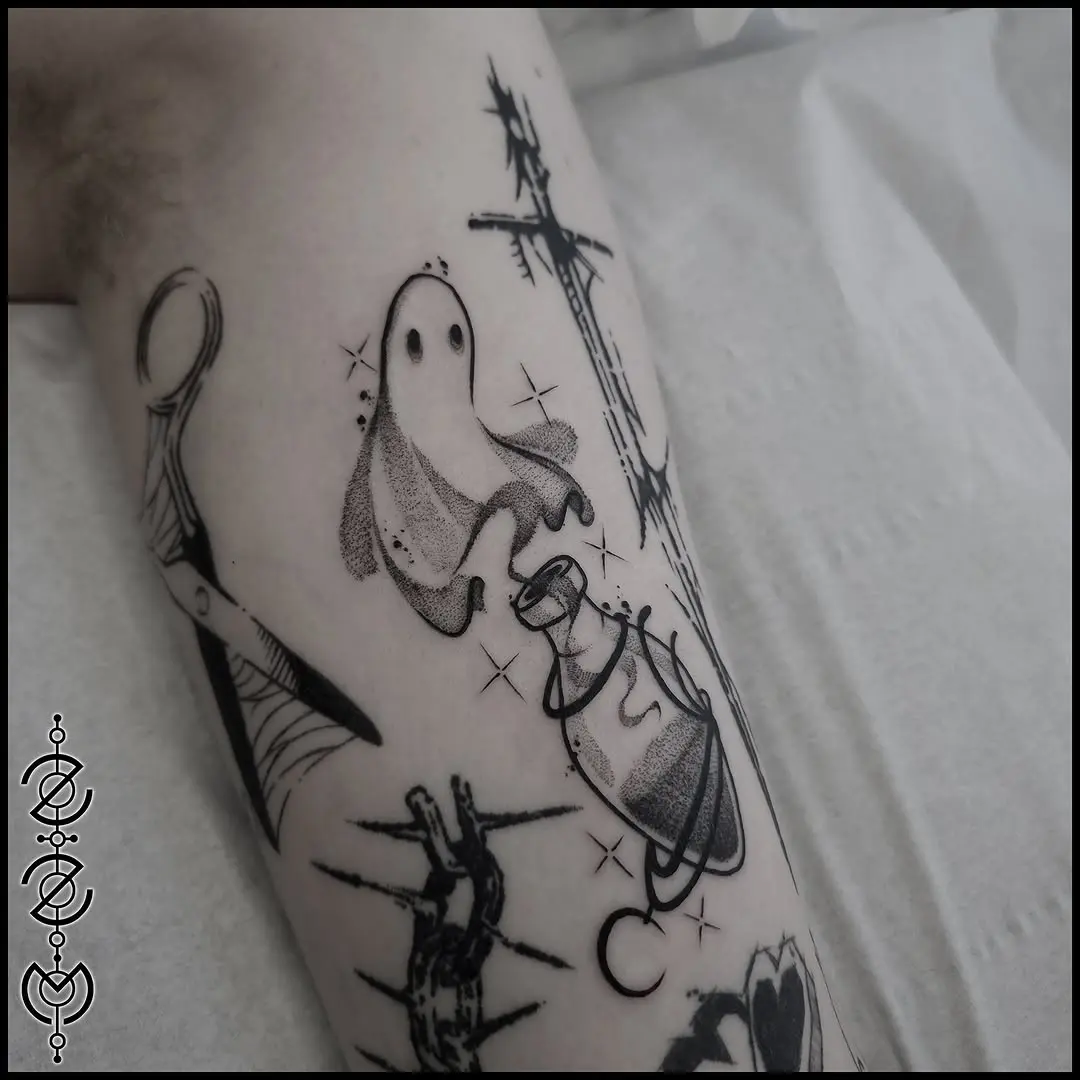 Charming Ghost Tattoo with Unique Elements