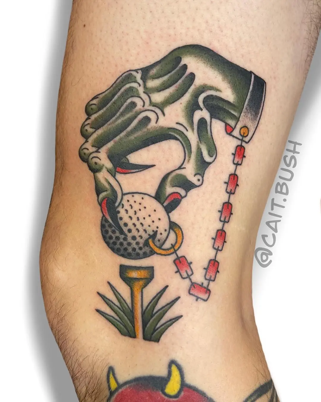 Striking golf tattoo with unique hand design