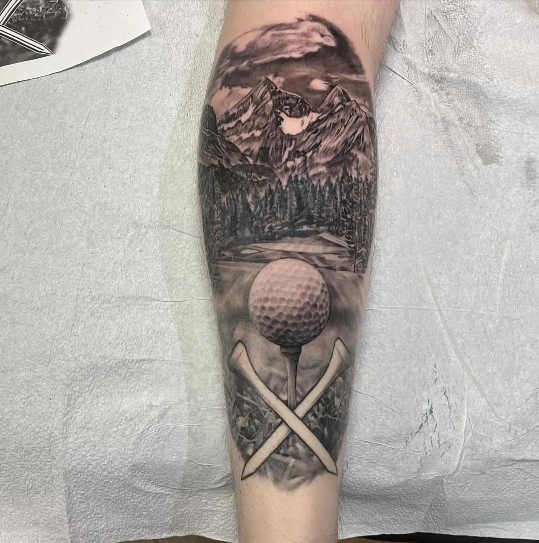 Stunning golf tattoo with nature elements