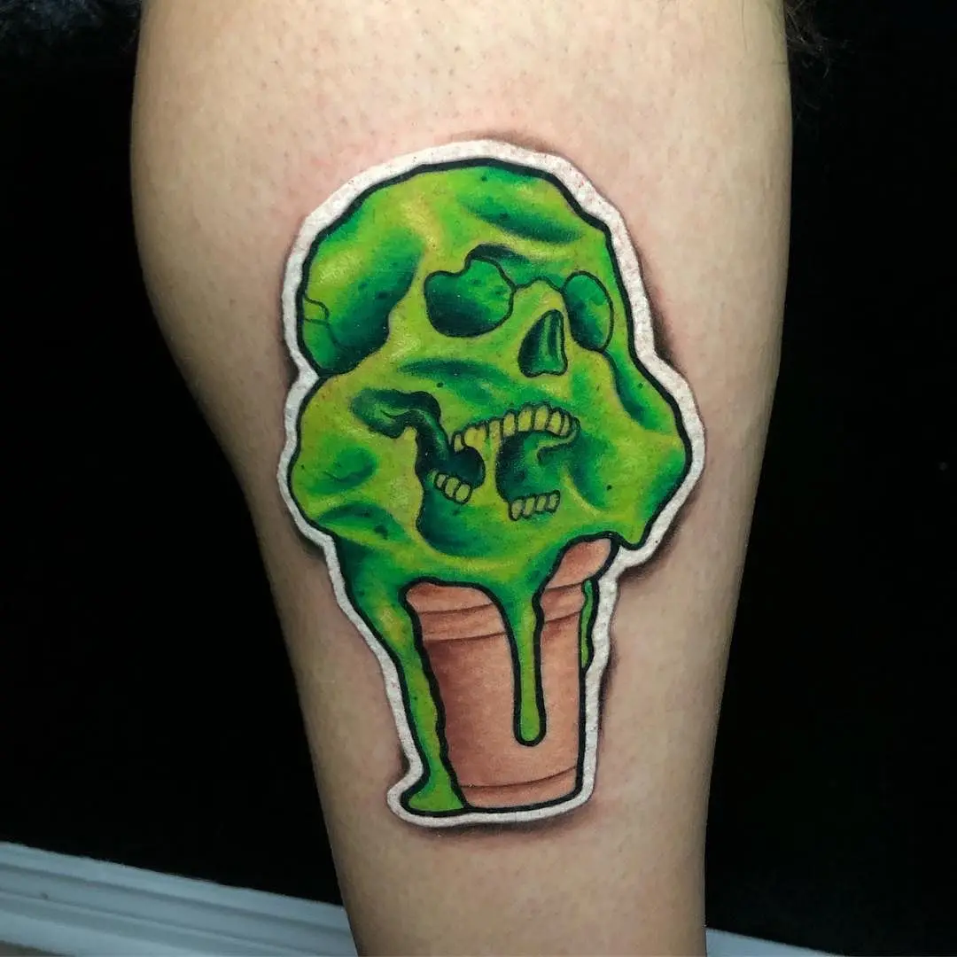 Whimsical skull ice cream cone tattoo art