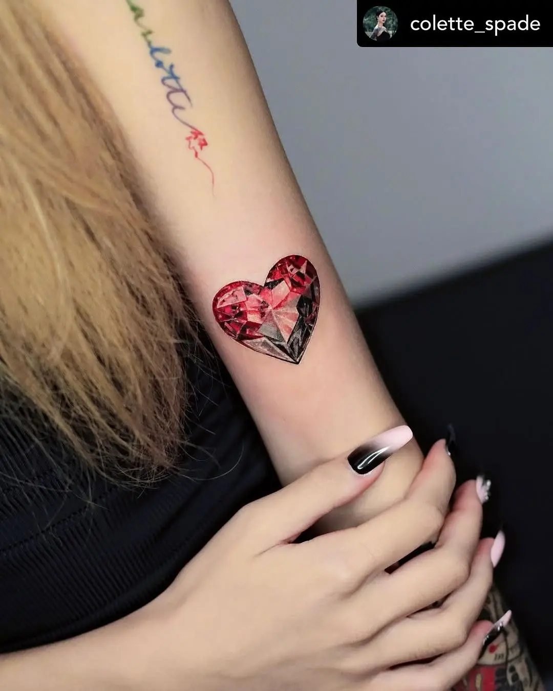 Vibrant Heart-Shaped Diamond Tattoo Design