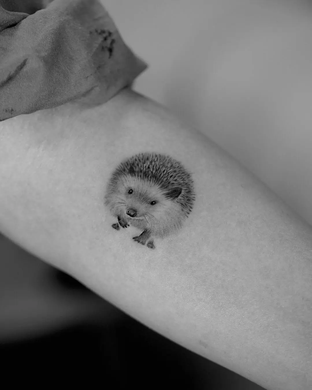 Charming black and white hedgehog tattoo design