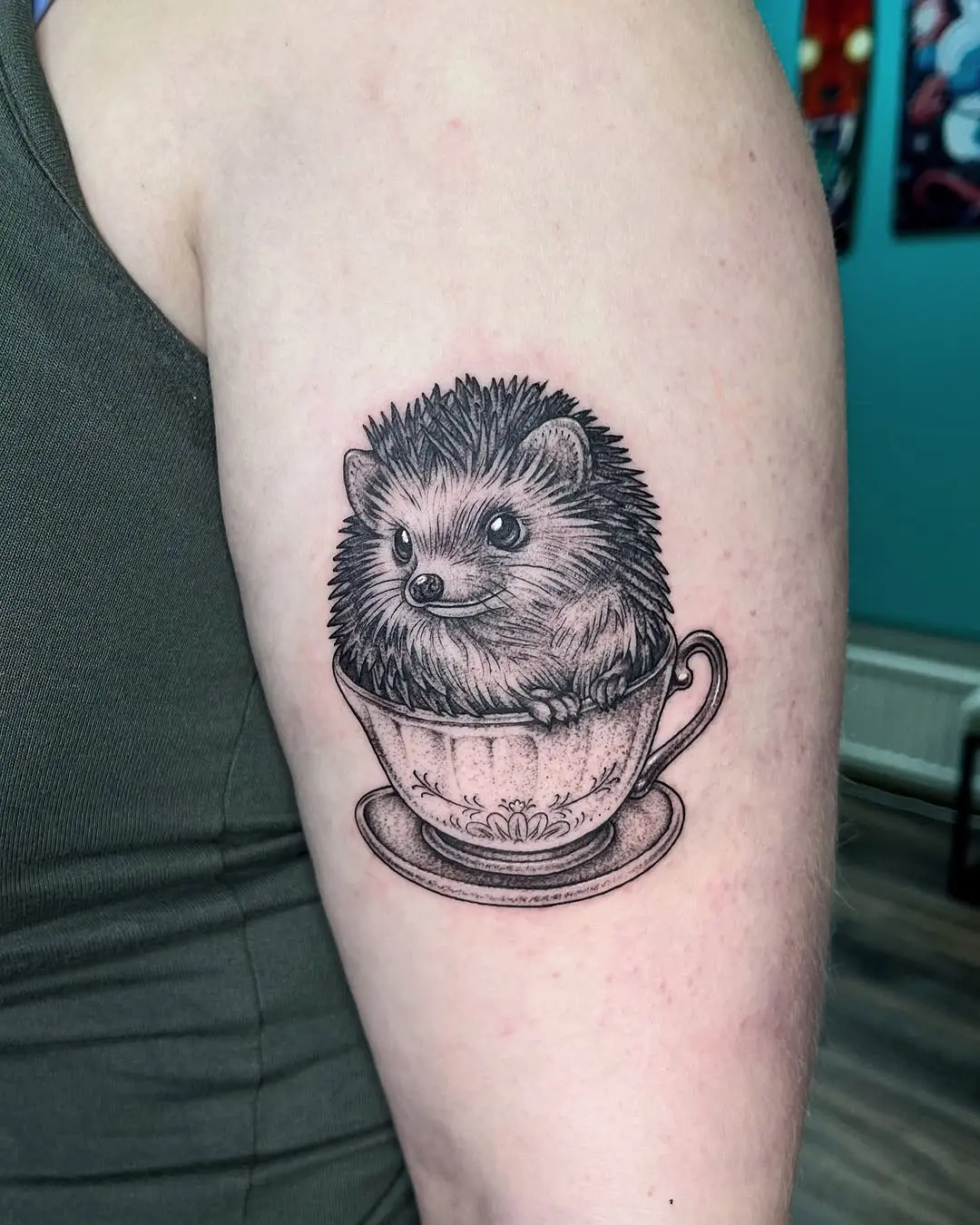 Charming hedgehog in a delicate teacup design