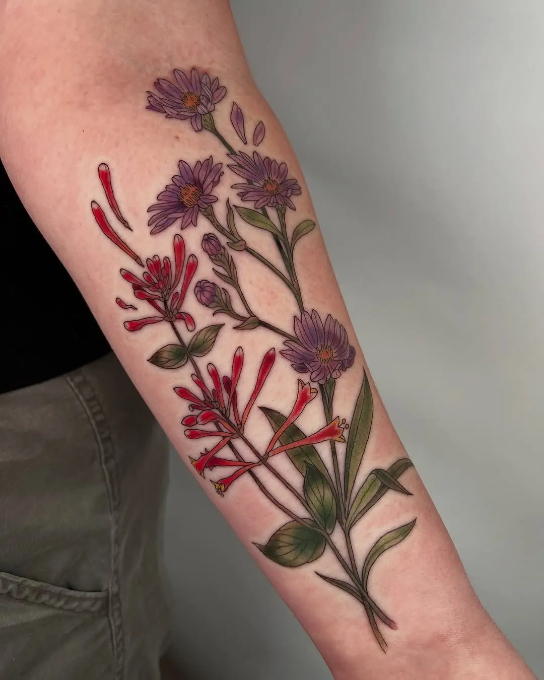 Elegant honeysuckle and flowers tattoo design