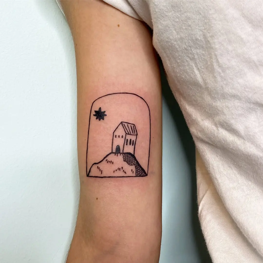 Charming house tattoo with minimalist design