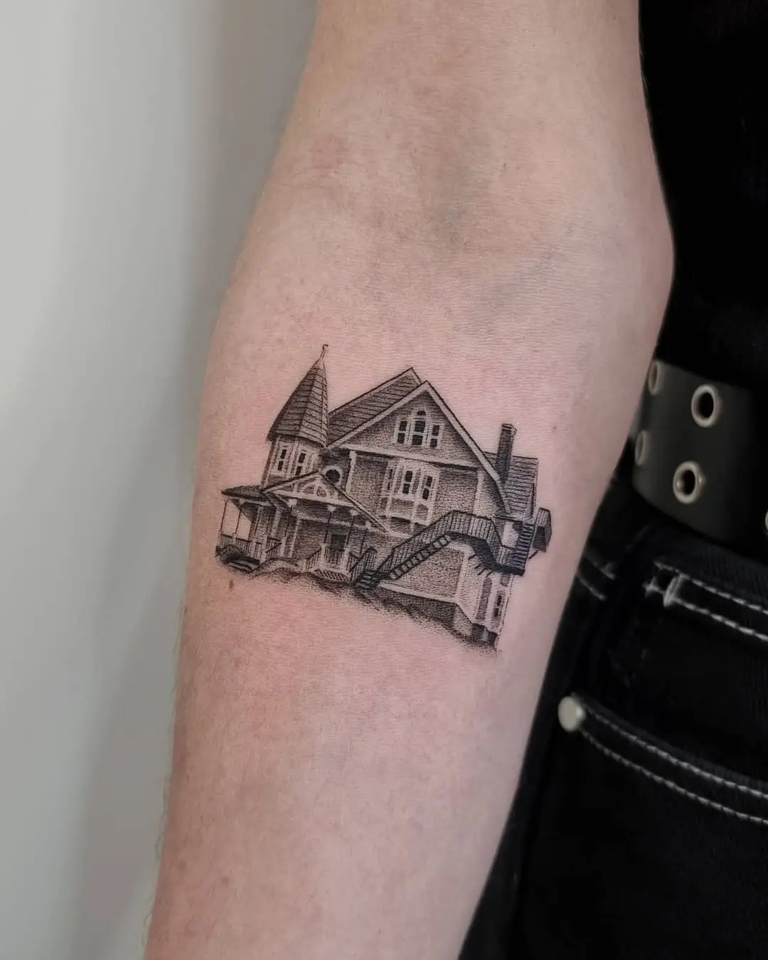 Stunning Blackwork House Tattoo Design