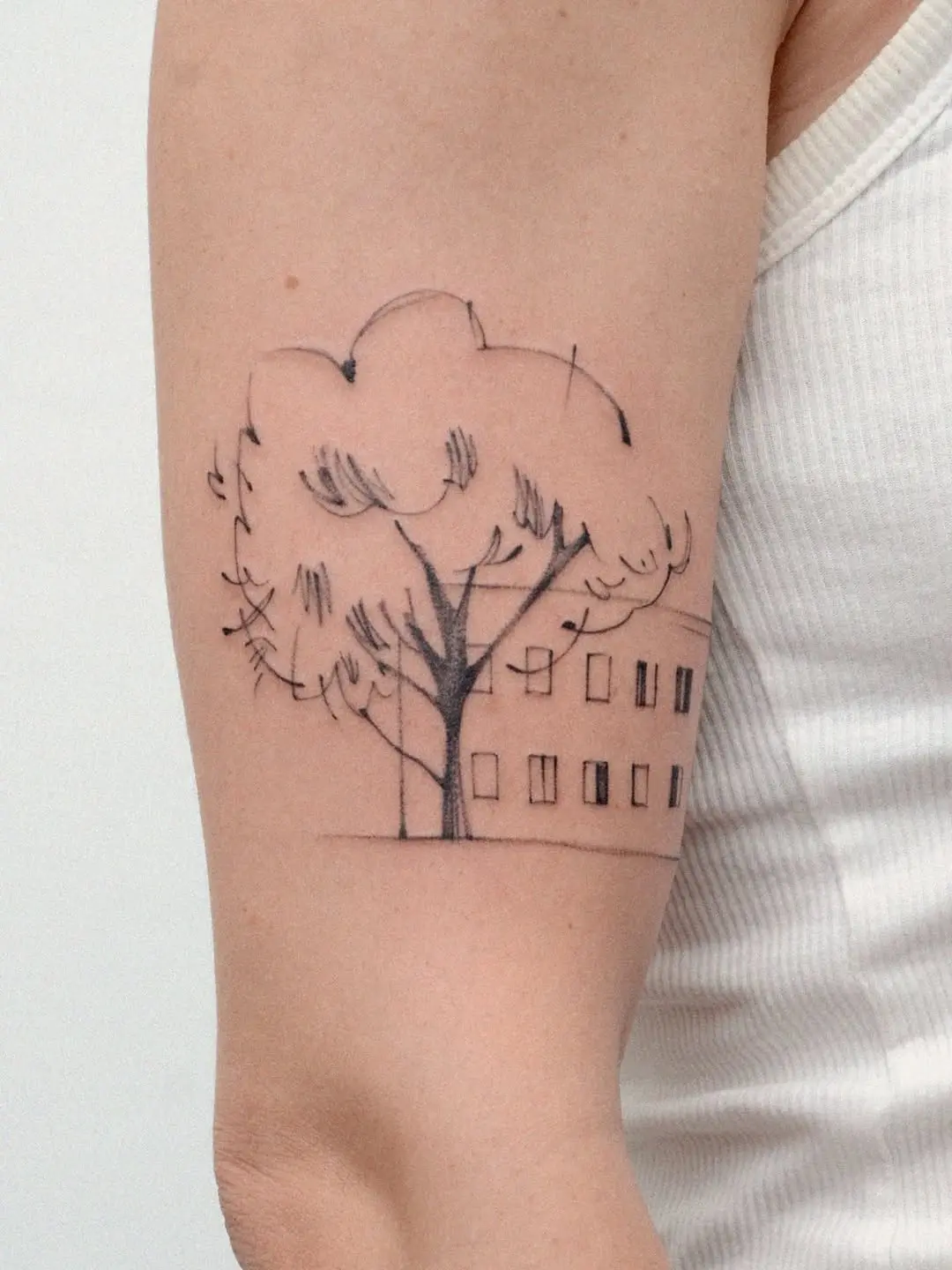 Elegant house tattoo with tree illustration