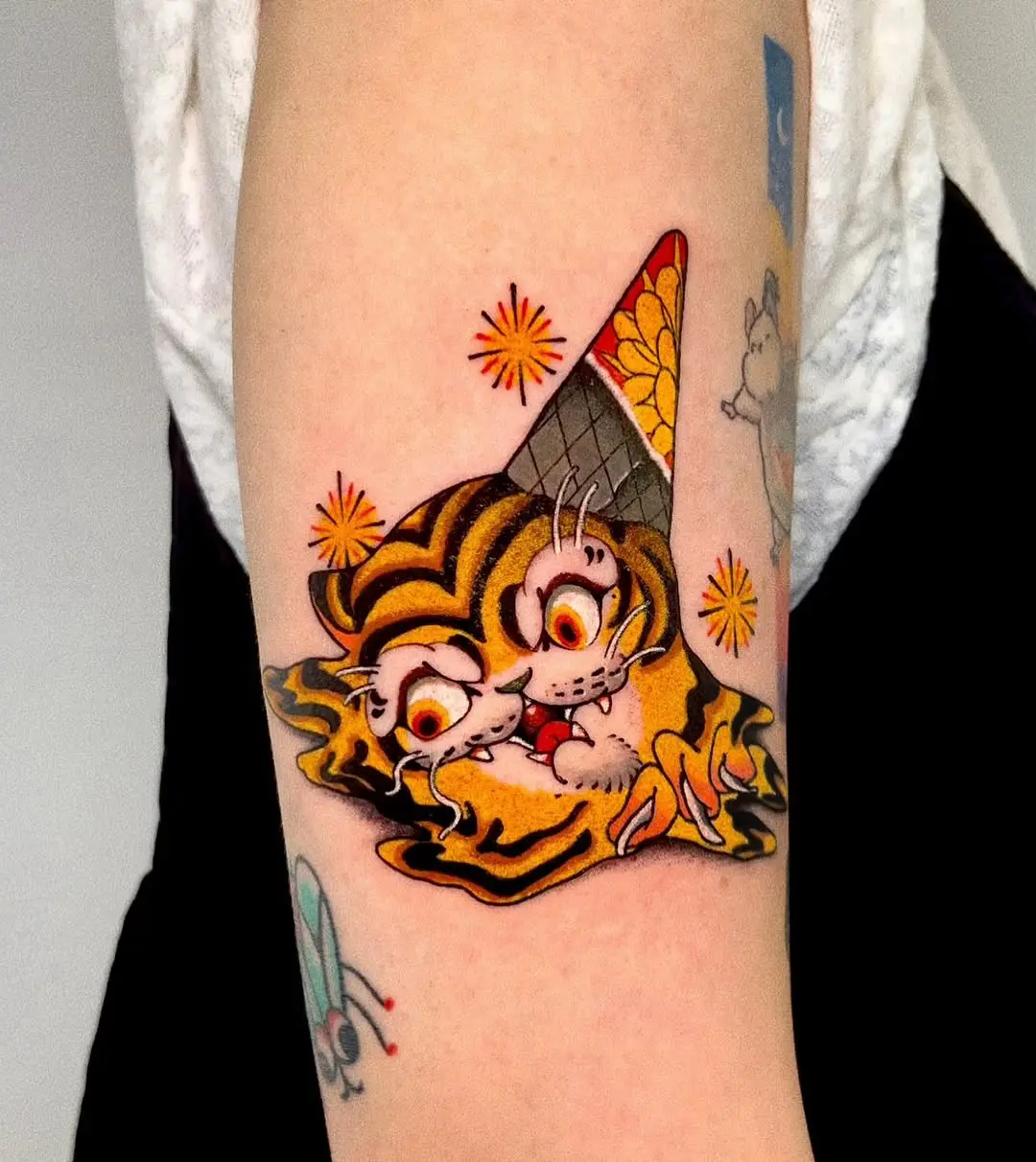 Whimsical ice cream cat with vibrant colors