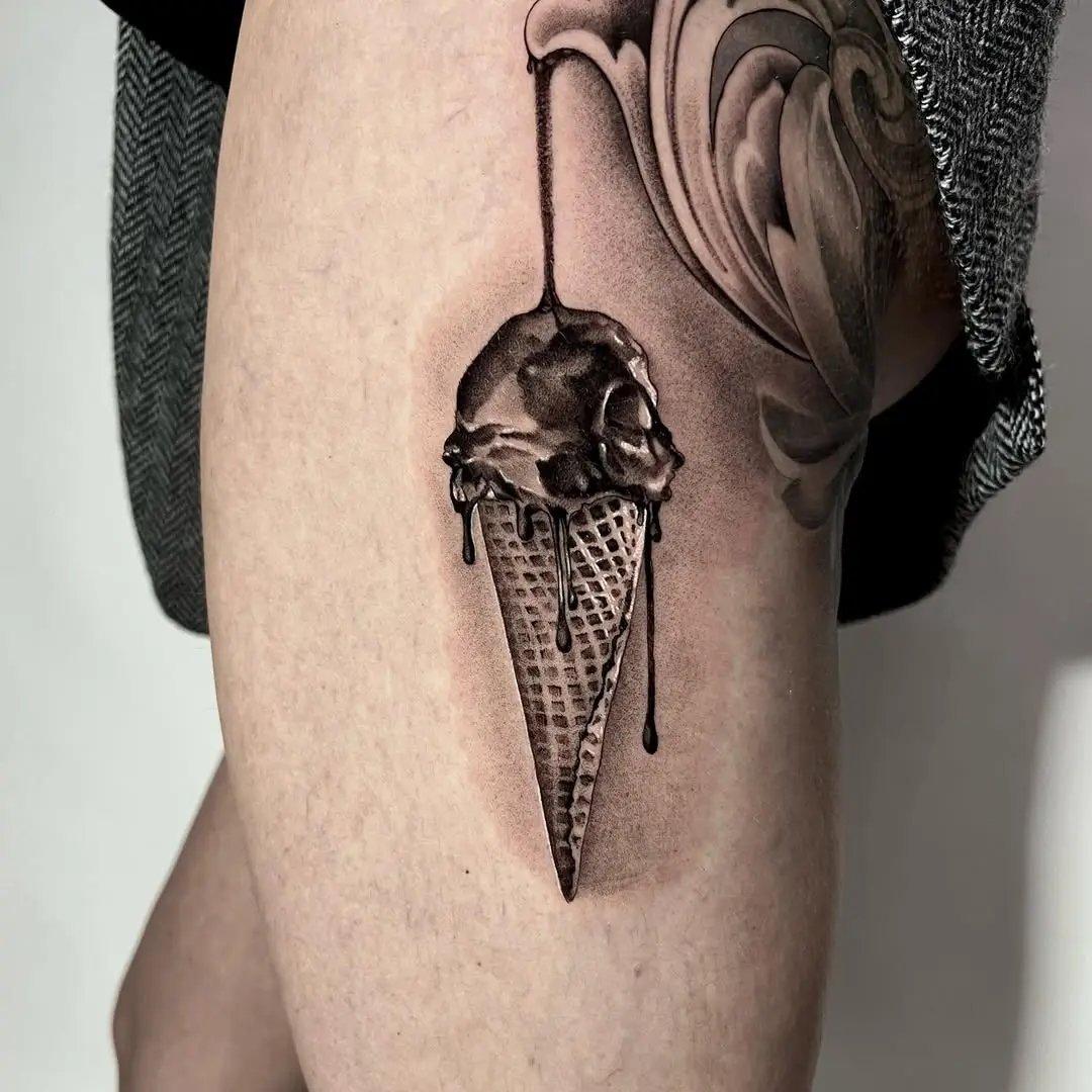 Dramatic Ice Cream Skull Tattoo Design