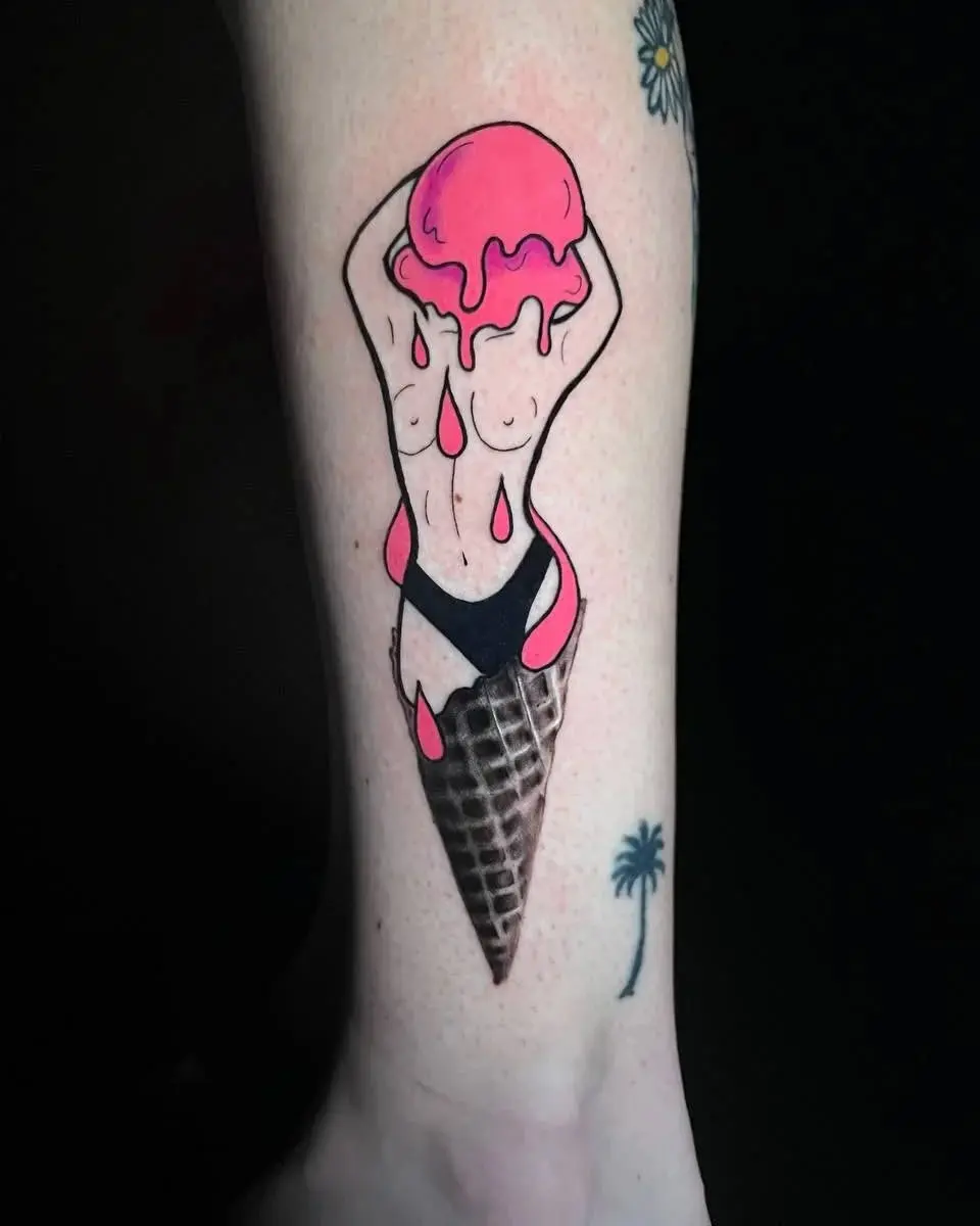 Playful ice cream tattoo design with a twist