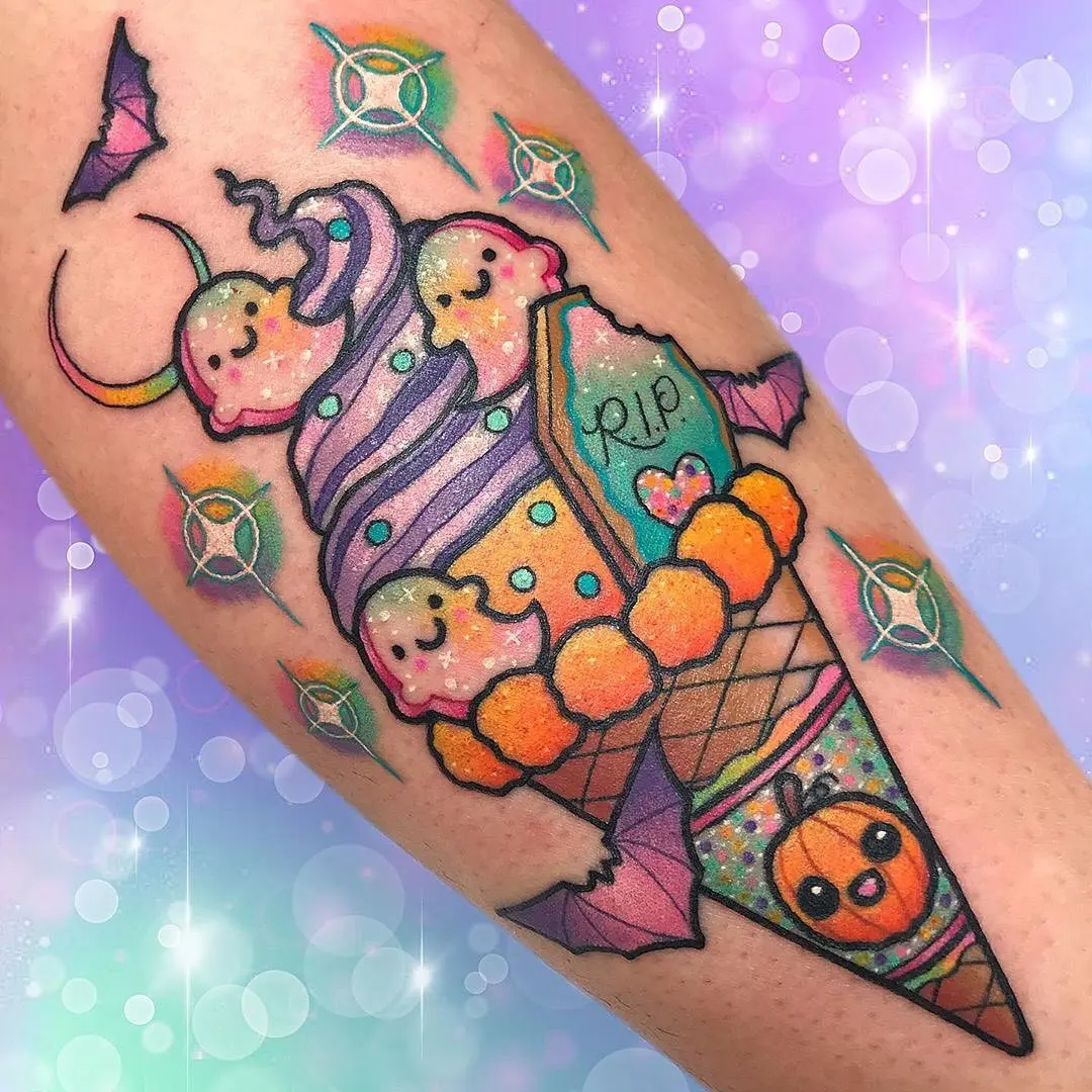 Adorable ice cream tattoo with vibrant colors