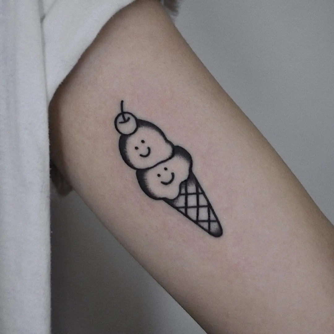 Whimsical ice cream cone with smiley faces