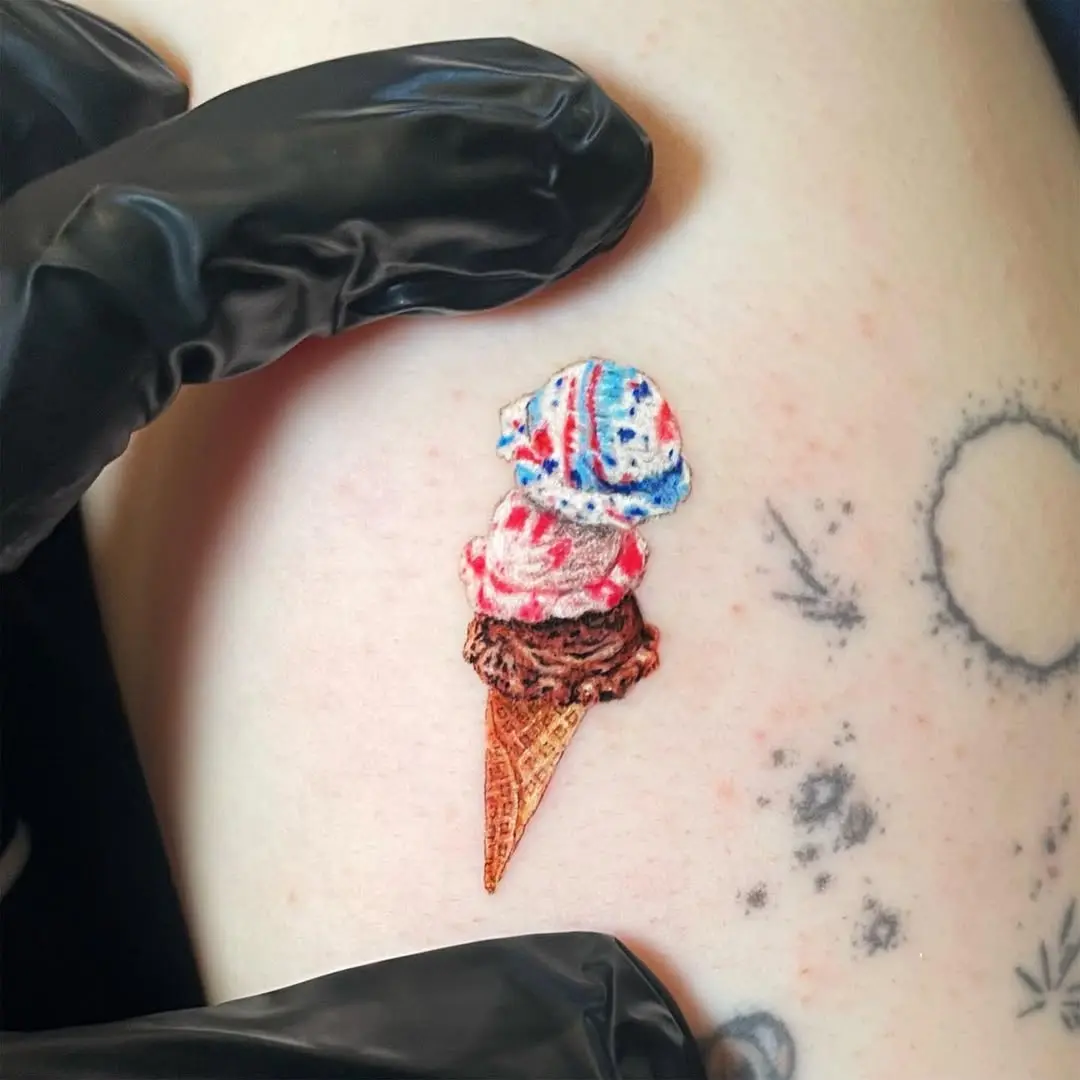 Deliciously colorful ice cream cone tattoo
