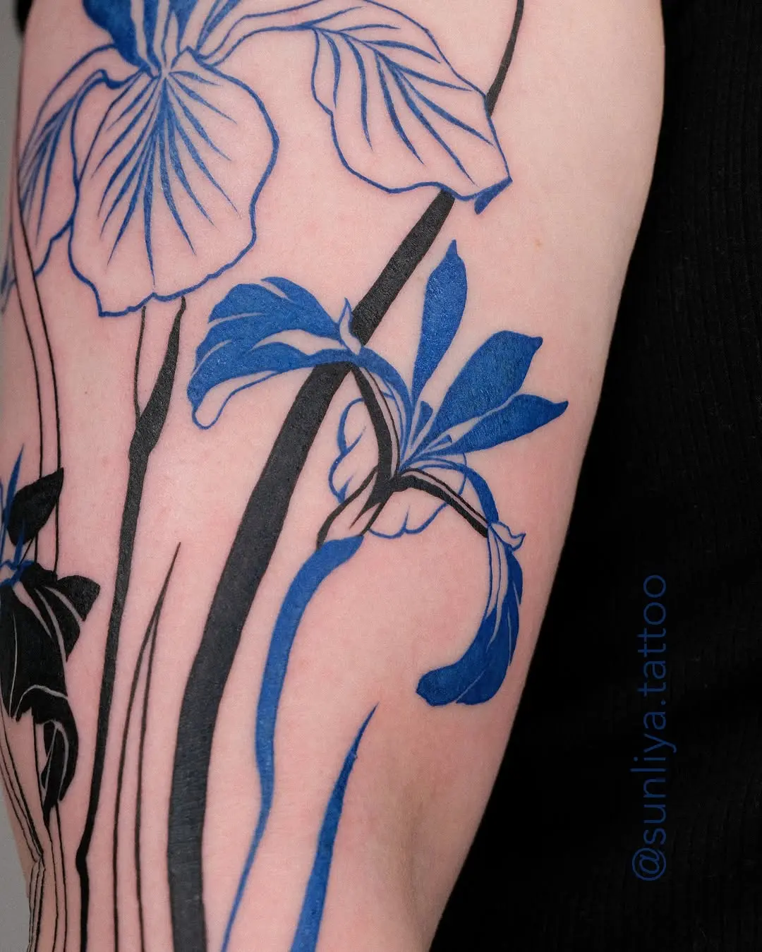 Stunning Blue Iris Floral Tattoo Design