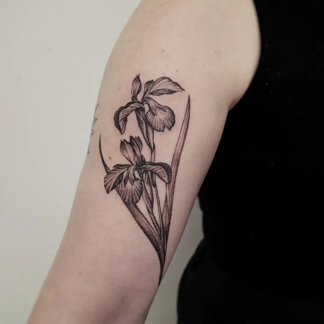 Stunning black and white iris tattoo art