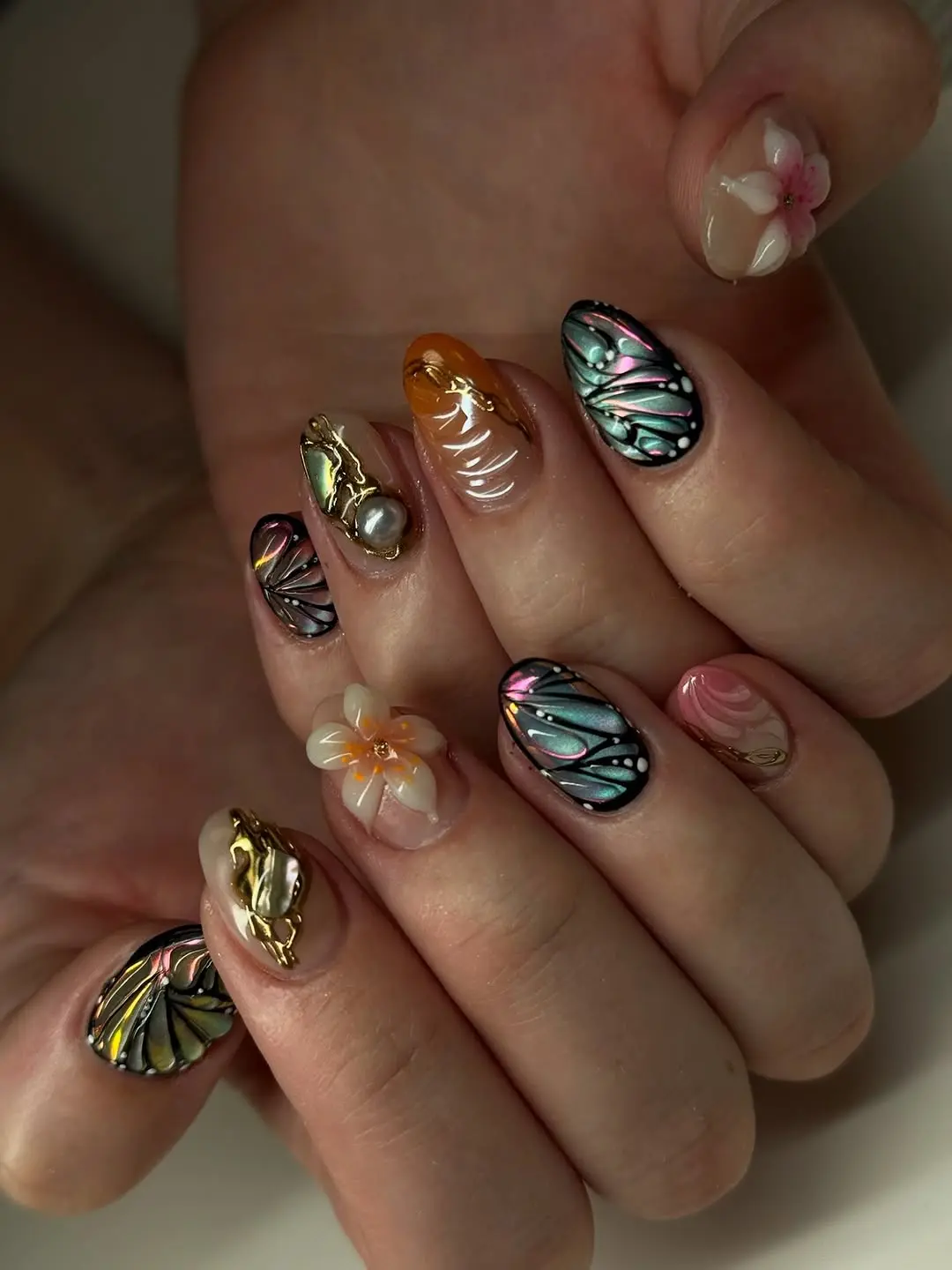 Stunning Japanese nail art featuring floral designs