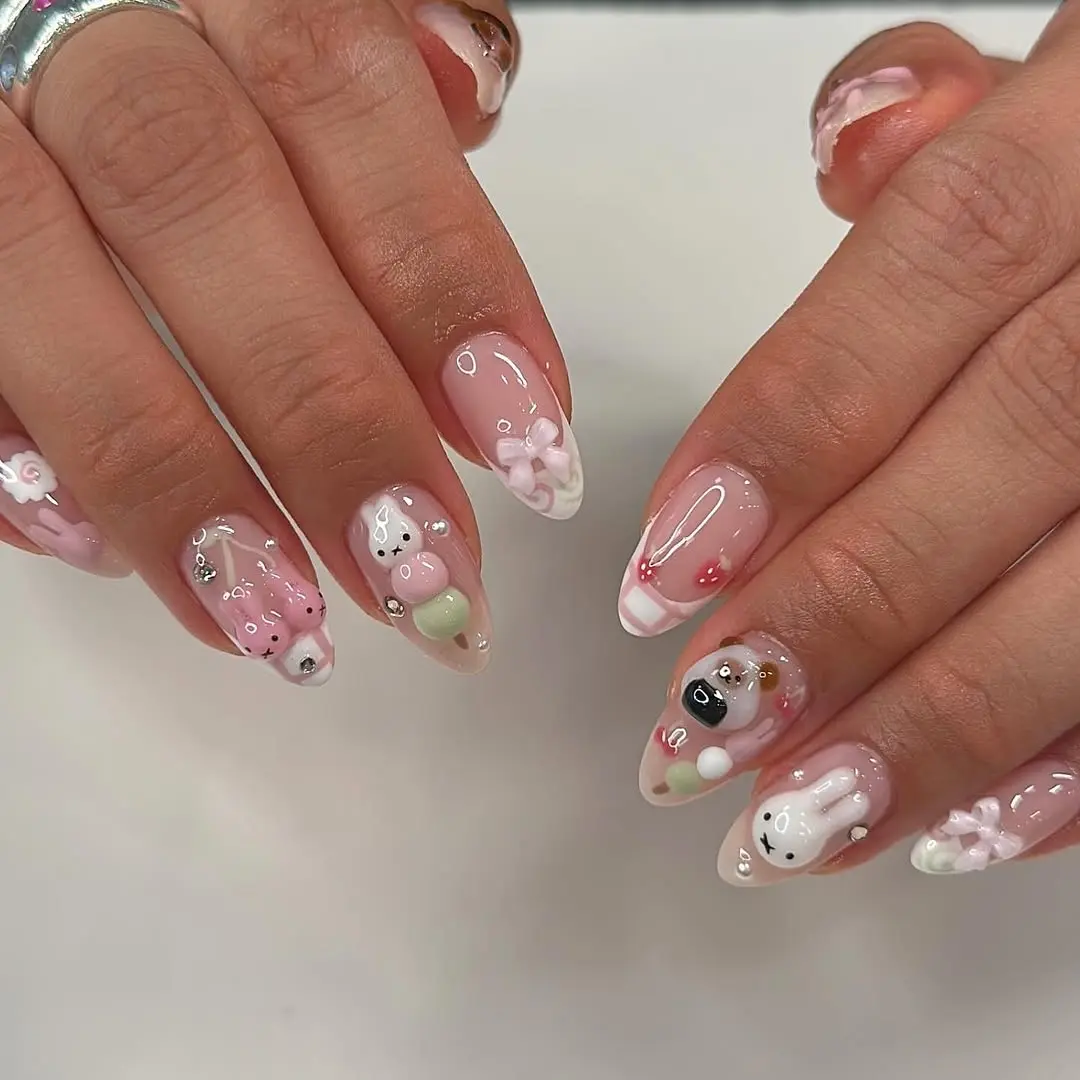 Adorable Japanese nail art with floral accents