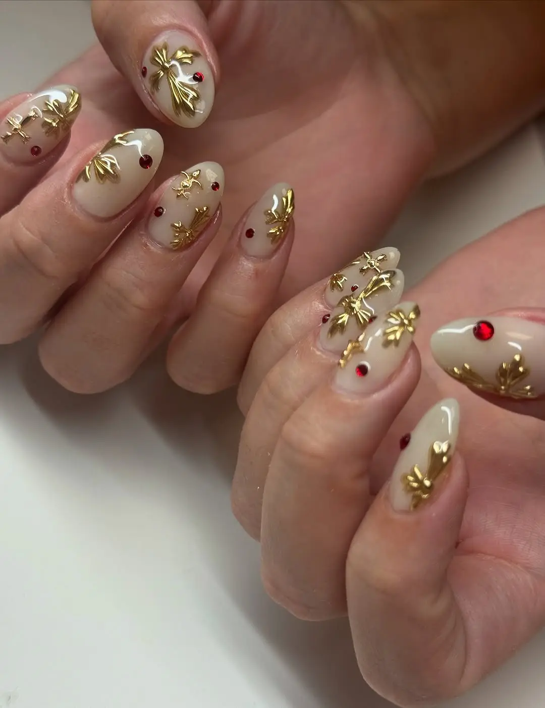 Elegant Japanese Nail Art with Gold Accents