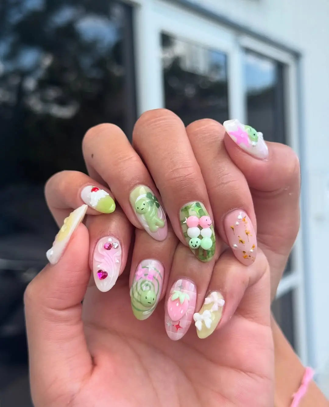 Vibrant Japanese Nail Art with Cute Elements