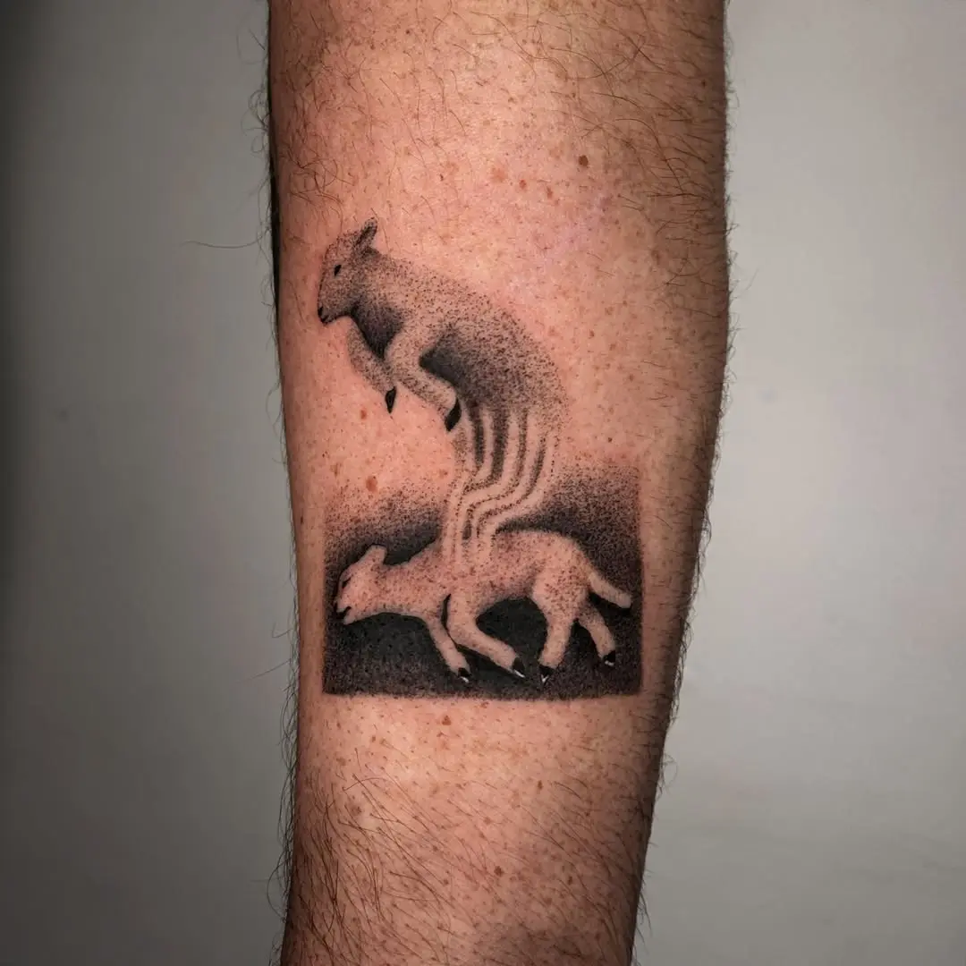 Unique lamb tattoo with dynamic design elements