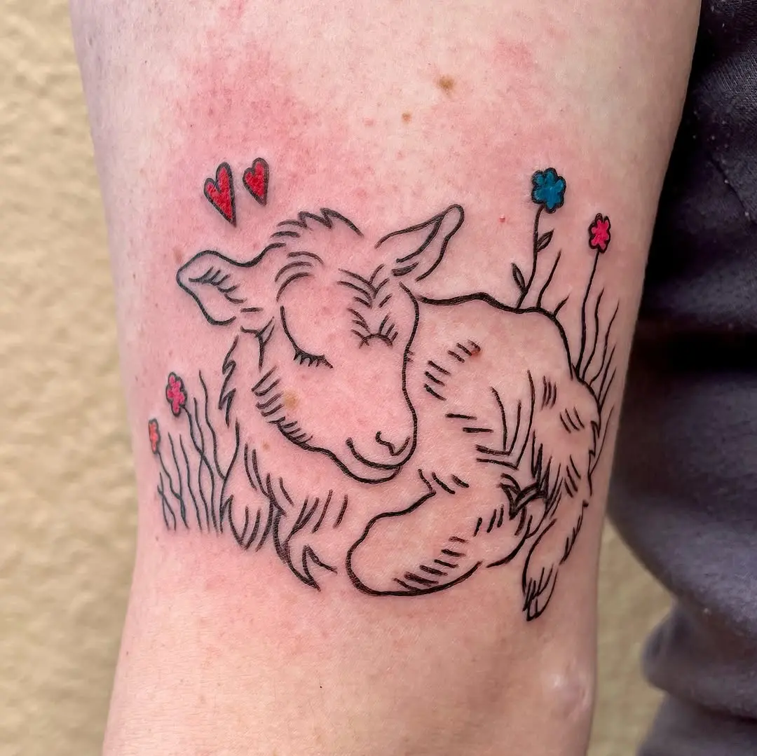 Charming lamb tattoo radiating tranquility and cuteness