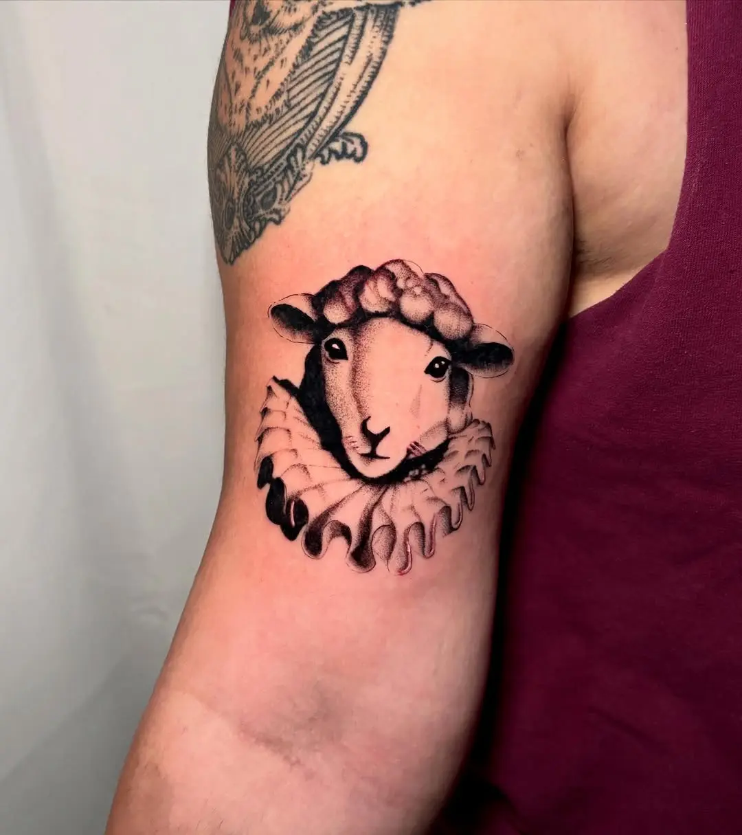 Realistic lamb tattoo with ruff collar design