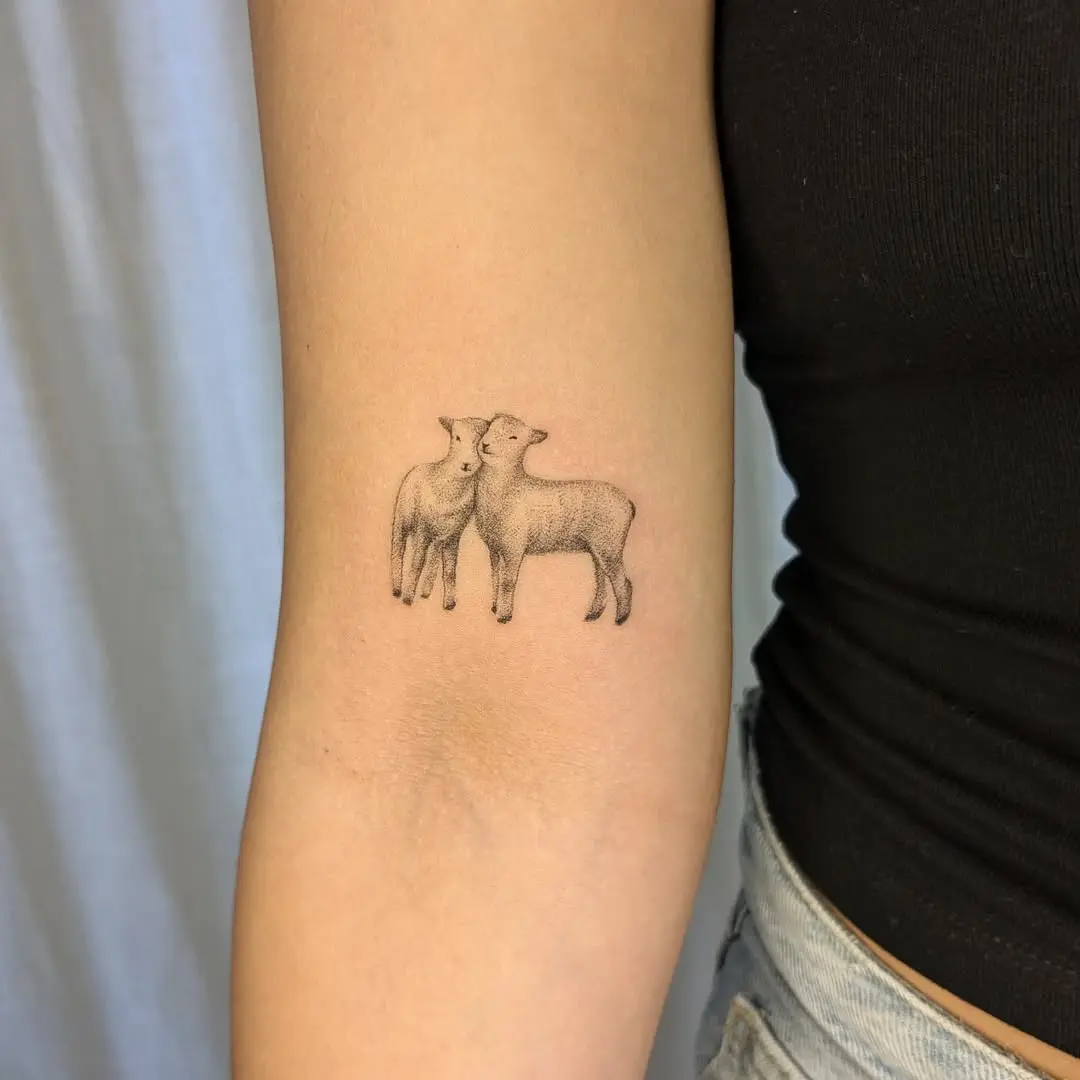 Delightful twin lambs tattoo on arm