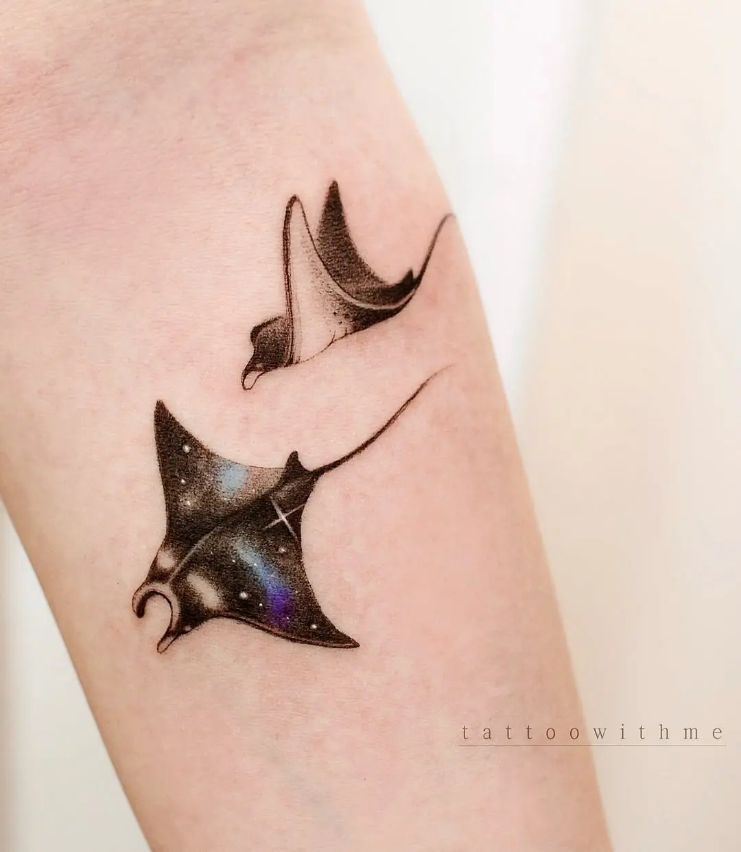 Stunning manta rays with galaxy themes