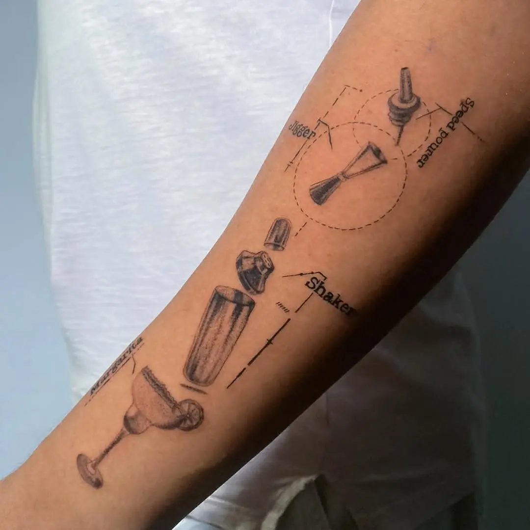 Detailed Margarita Cocktail Preparation Tattoo Design