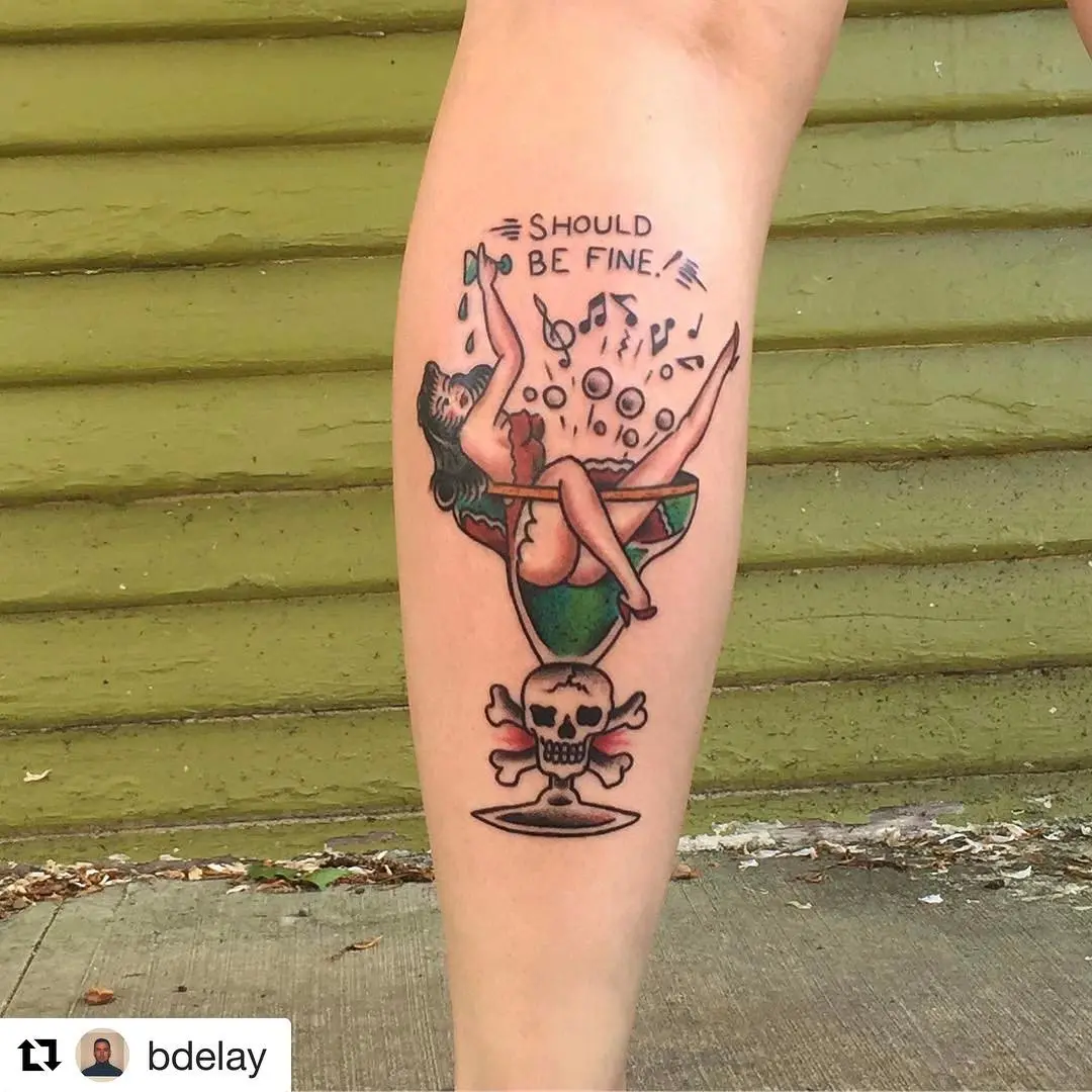 Cheerful tattoo blending fun and caution