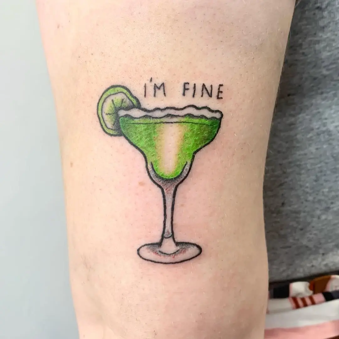 Colorful margarita tattoo with playful text