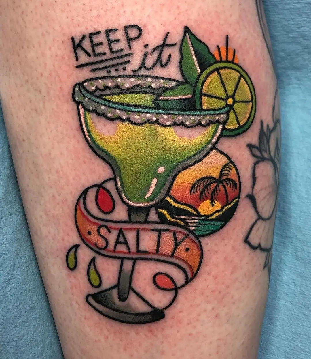 Colorful margarita tattoo with a playful vibe