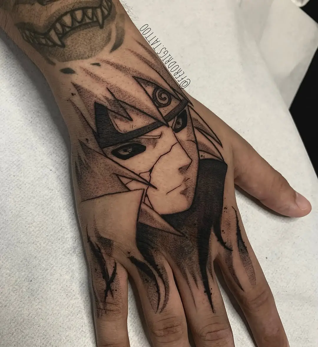 Striking Naruto Hand Tattoo with Bold Lines
