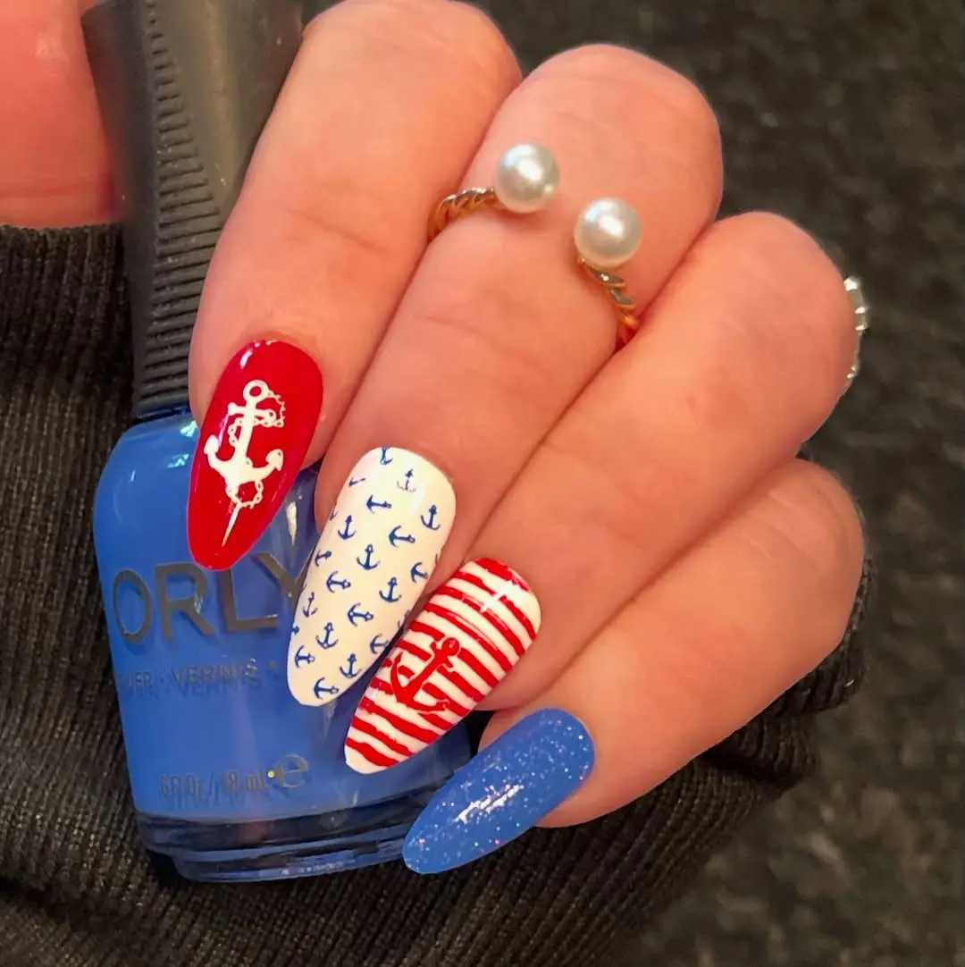 Stylish Nautical Nails with Anchor Designs