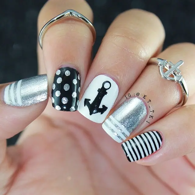 Chic Nautical-Inspired Nail Design with Anchor