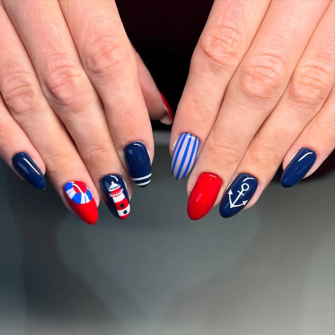 Vibrant nautical nails with playful designs