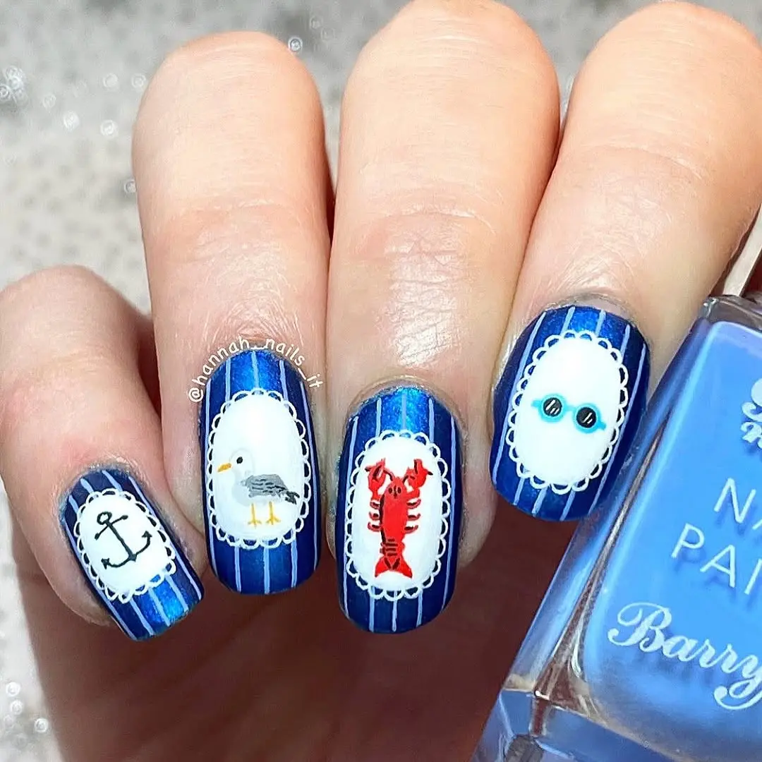 Charming nautical-themed nail art design