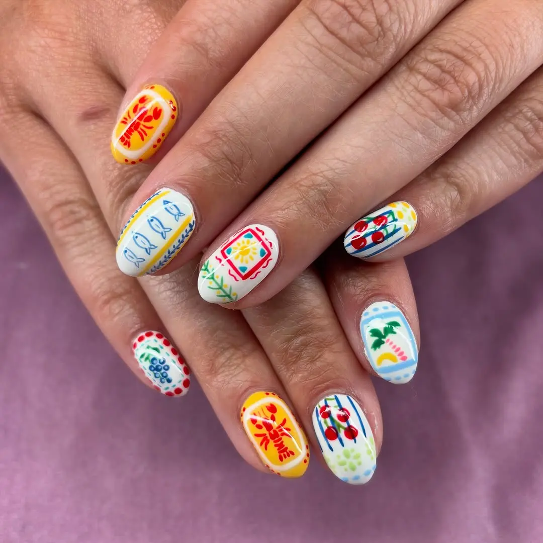 Vibrant nautical-themed nail art designs