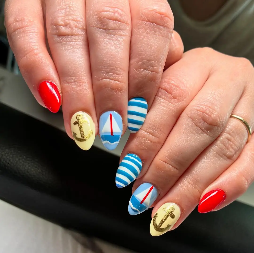 Chic nautical nails with bold designs