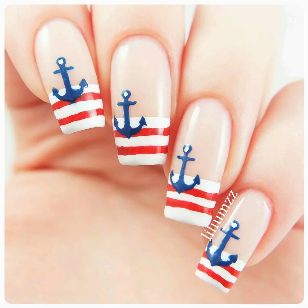 Stylish Anchors on Red and White Stripes