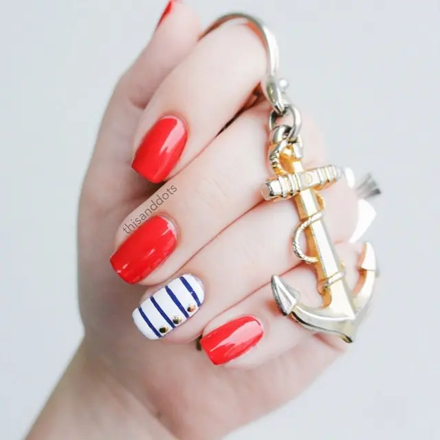 Chic Nautical Nails with Stylish Anchor Charm