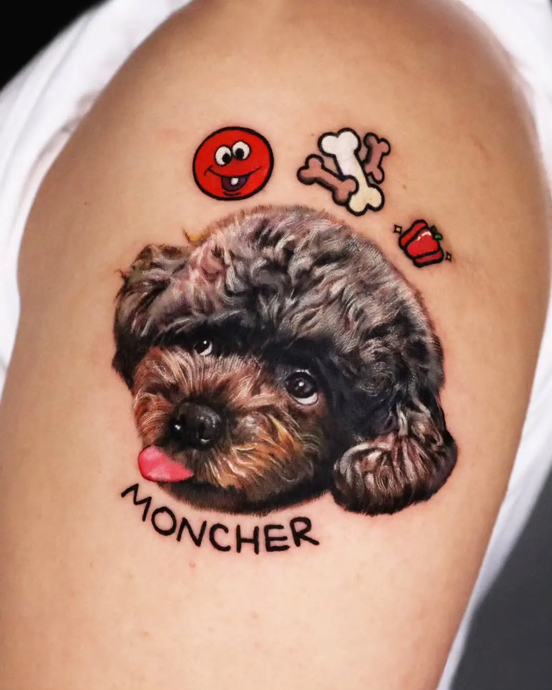 Whimsical poodle tattoo featuring adorable elements