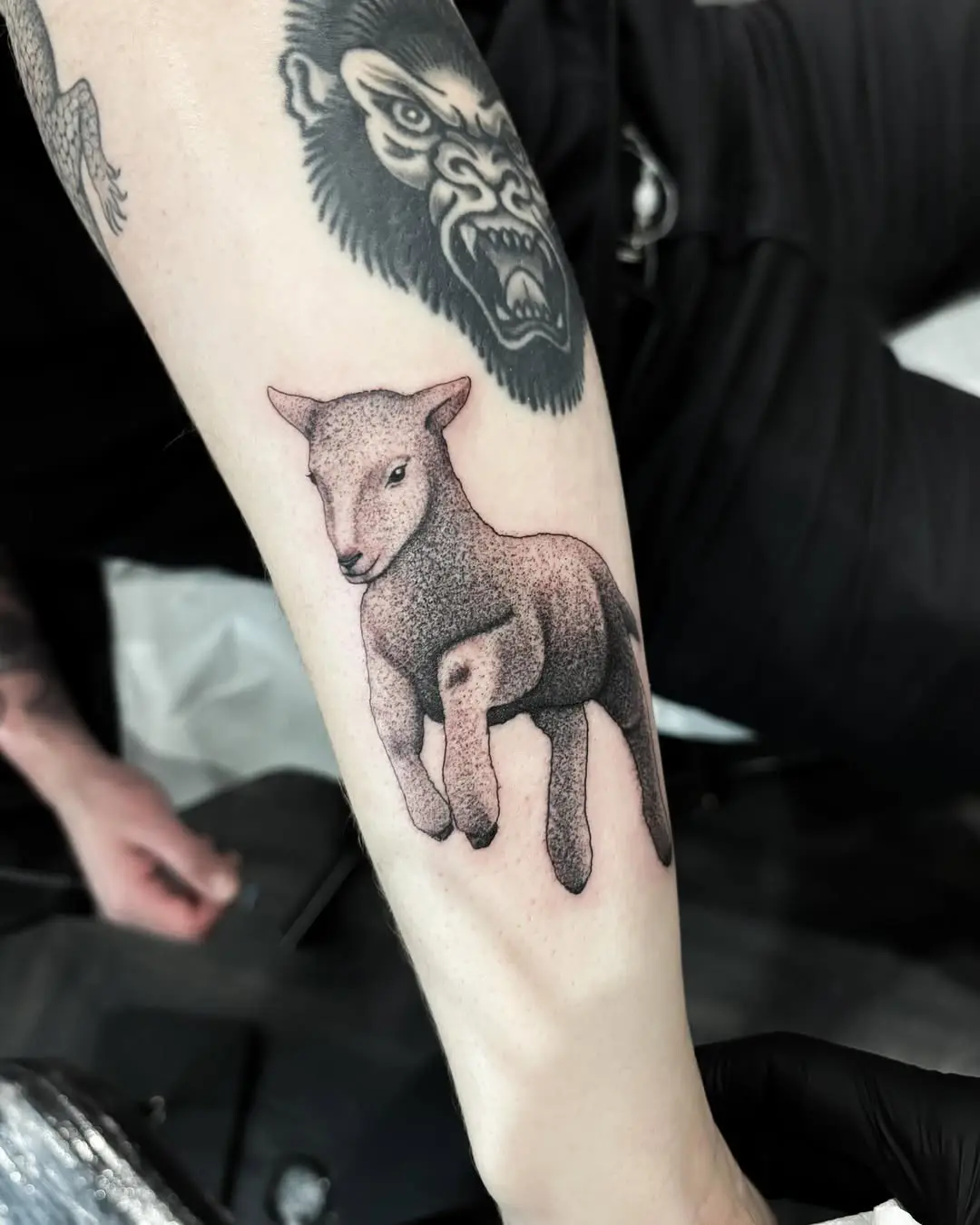 Charming lamb tattoo brings playful vibes