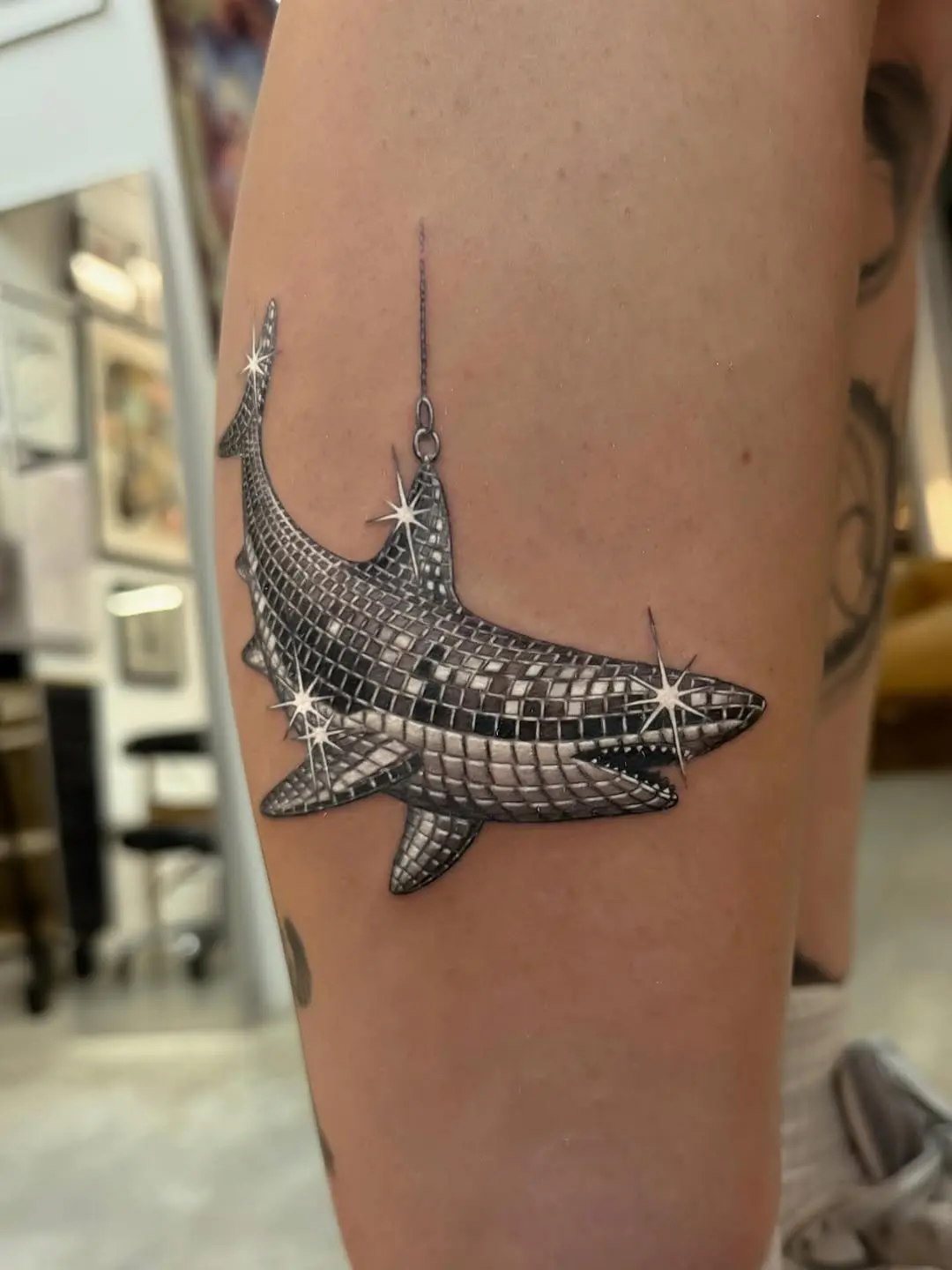 Striking 3D Shark Tattoo with Glossy Finish